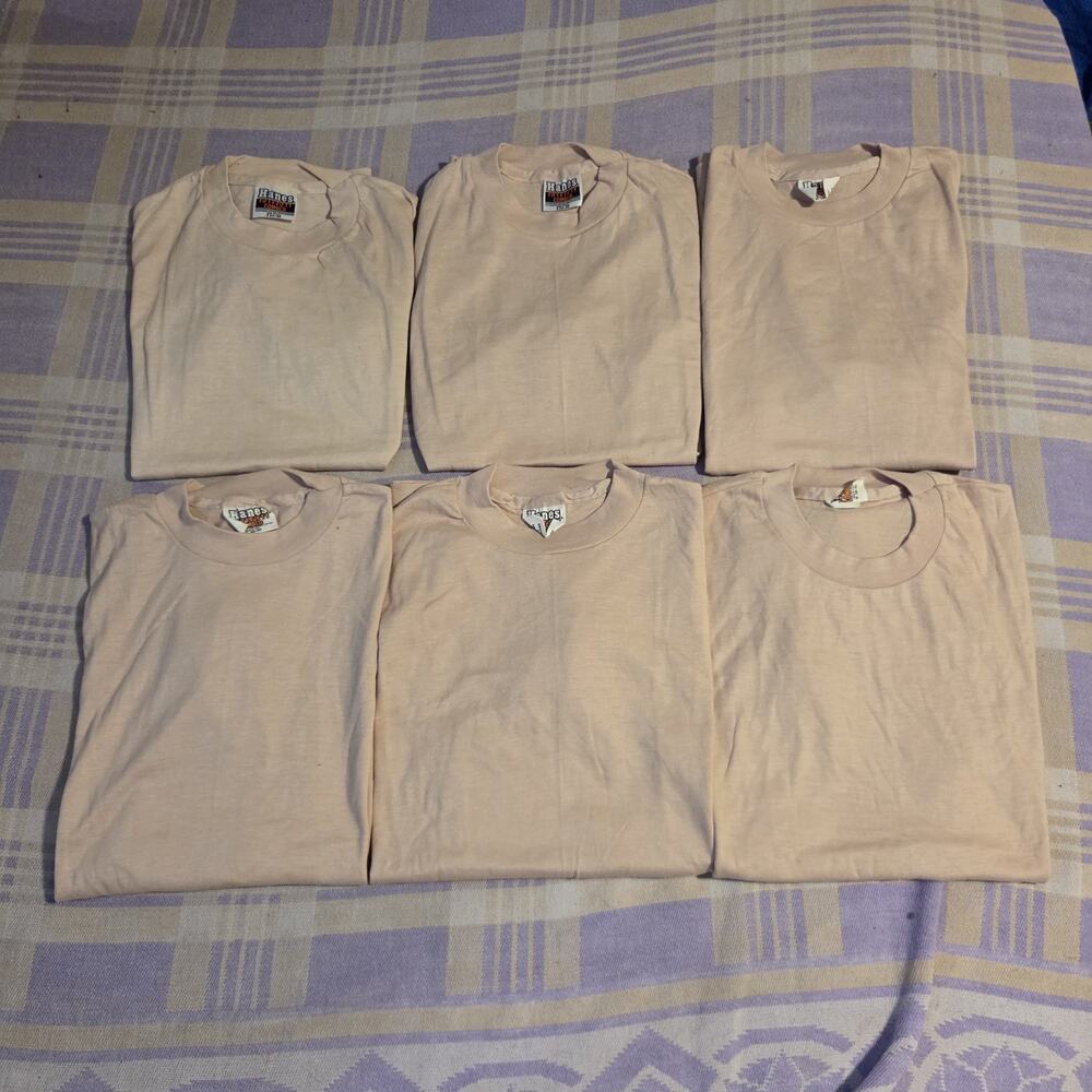 Vintage Lot of 6 Blank T Shirts Hanes 50/50 Deadstock USA Beige Tan